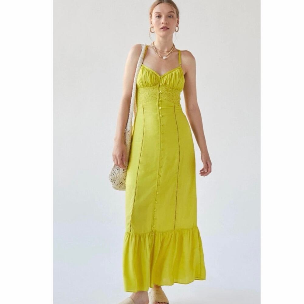 Urban Outfitters Silva Midi Yellow Dress XS NWT Strappy Back Button Front Lime